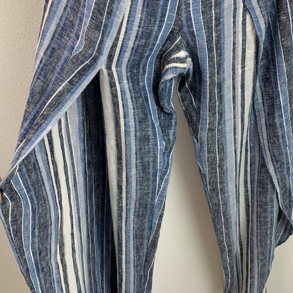Anthropologie DREW linen Emerson striped strapless pull on split leg jumpsuit - Picture 6 of 12